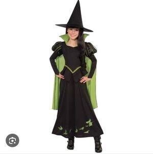 Wizard Of Oz Wicked Witch Elpphaba Black Green Witch Costume Hat - S 3-4 NWT